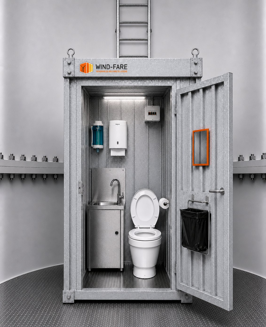 THUNDERBOX FlatPack interior — assembled inside a WTG tower